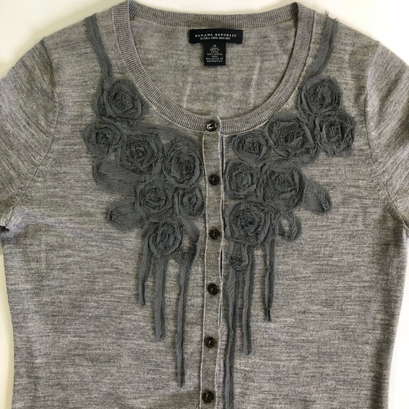 Banana Republic Sweaters - Banana Republic Gray Cardigan Floral Rosette